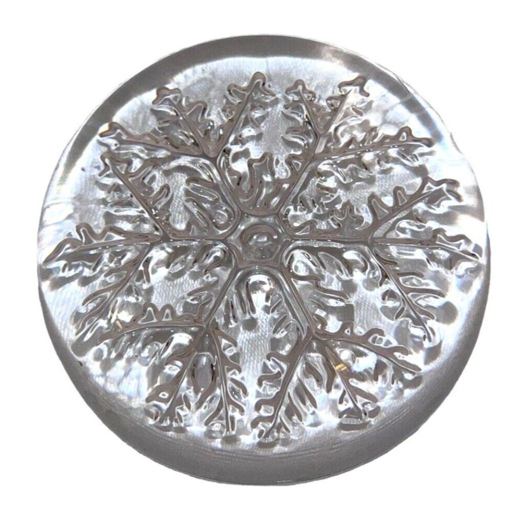 Vintage Gorgeous Snowflake Dome Clear Heavy Glass Desk Winter Office Paperweight